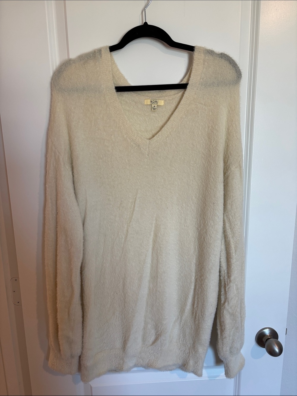 Kori Cream V-Neck Fuzzy Knit Sweater